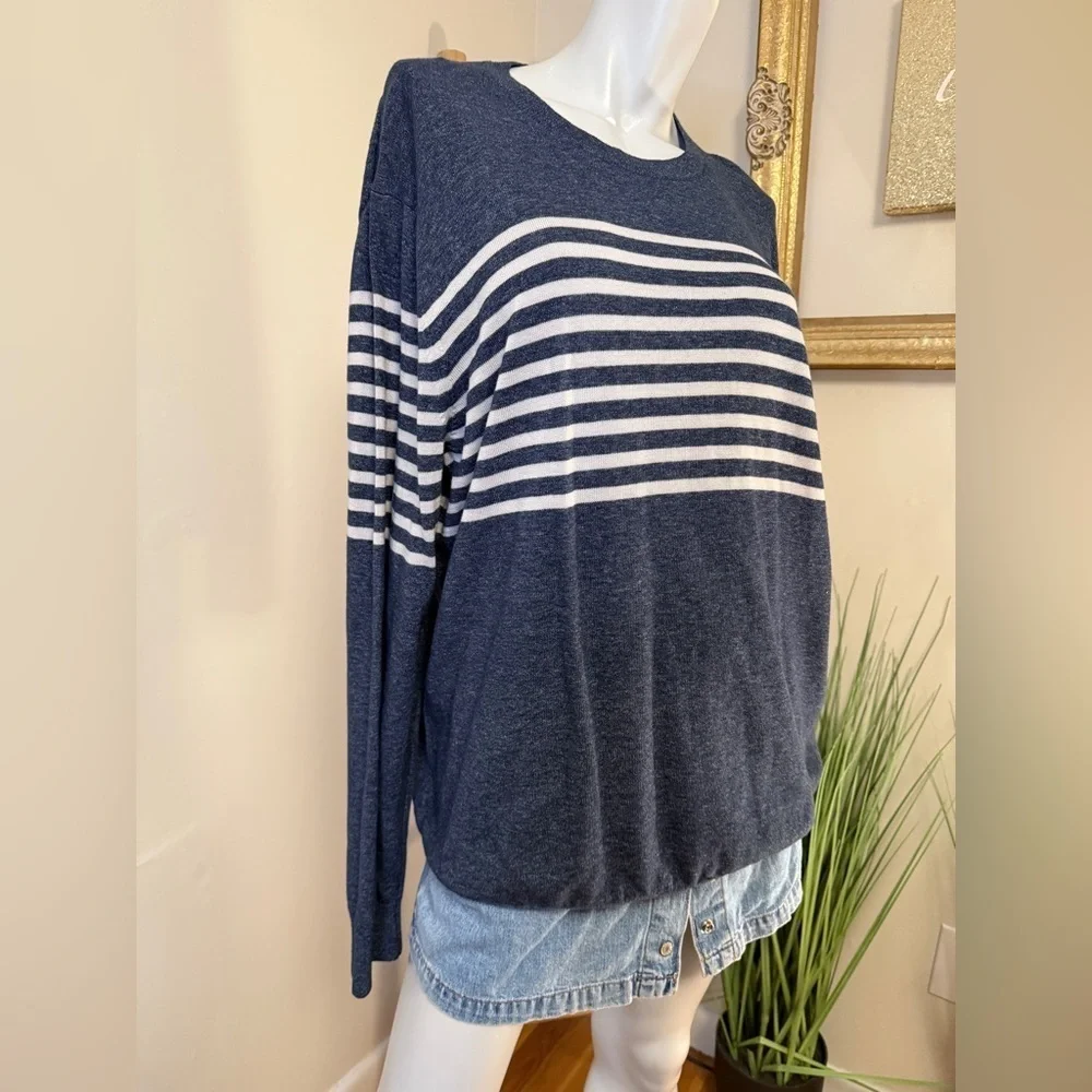 Banana Republic Sweater XL Blue Striped Knitted Crew Neck Pullover Cotton NWT
